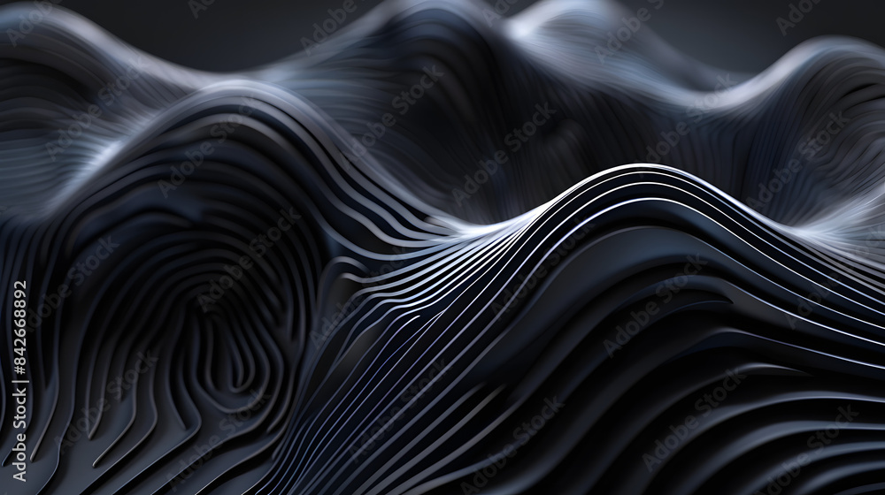 Poster black background with abstract wavy lines. 3d rendering. high resolution photography