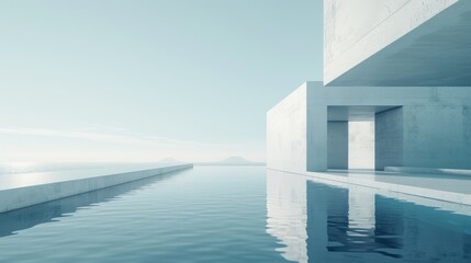 Obraz premium Minimalistic Abstract Architecture Desktop Wallpaper, Geometric Shapes, Monochromatic color, Modern Simplicity, landscape design, banner design, brochure, pattern design, web, wallpaper, background te