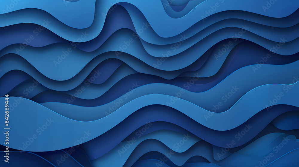 Poster blue abstract background with wavy paper cut shapes. vector illustration of a dark blue gradient tex