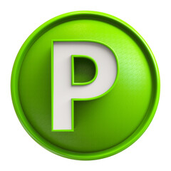 Button Green 3D Font Letter P uppercase