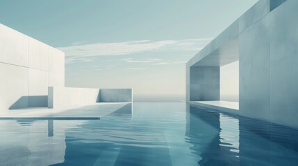 Obraz premium Minimalistic Abstract Architecture Desktop Wallpaper, Geometric Shapes, Monochromatic color, Modern Simplicity, landscape design, banner design, brochure, pattern design, web, wallpaper, background te