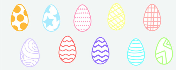 Colorful Easter background eggs vector collection. Doodle lines