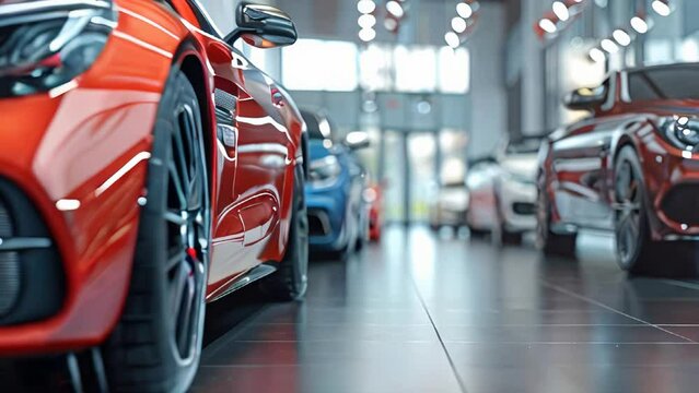 Car showroom with a magnificent view of the cars for sale. Car dealer with many cars indoors