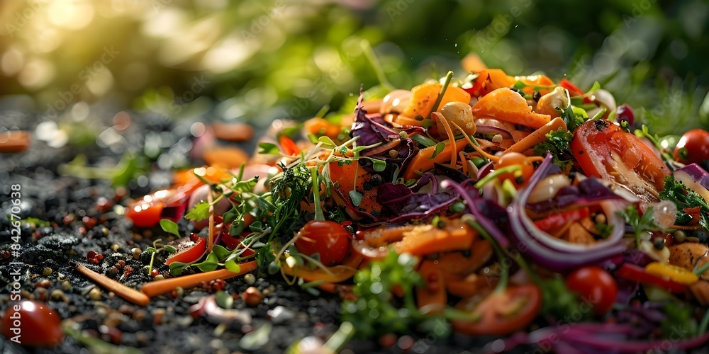 Poster minimize food waste by composting leftover vegetables instead of discarding them. concept composting