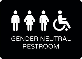 Gender neutral restroom sign. All gender neutral toilet icon. Vector flat solid pictogram on black background for web, mobile app, office, mall, restaurant.	