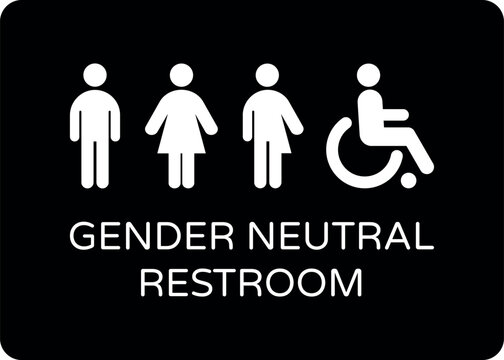 Gender neutral restroom sign. All gender neutral toilet icon. Vector flat solid pictogram on black background for web, mobile app, office, mall, restaurant.	