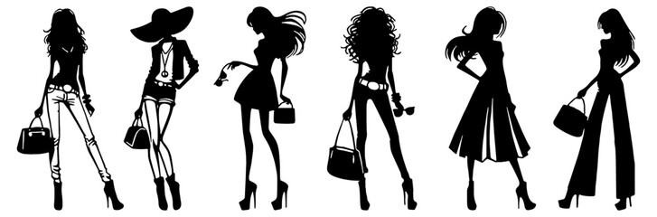 Fashionable Girls Silhouette, Ideal for Trendy and Stylish Themes - Flat Vector Illustration