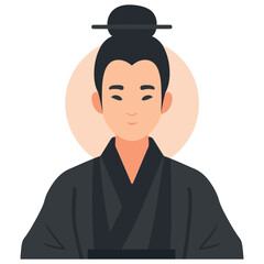 Japanese Man, Perfect for Cultural and Traditional Themes - Flat Vector Illustration