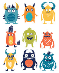 Monsters Illustration: Creepy Creatures, Halloween Icons, Flat Vector Artwork