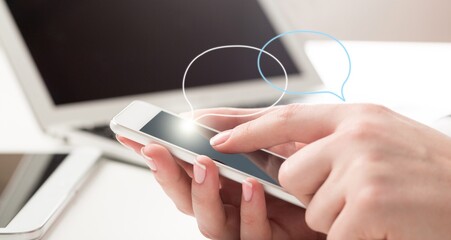 Naklejka premium Technology, communication, messaging concepts, person hold phone