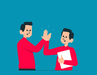 Giving high five with joy. Teamwork high five concept illustration