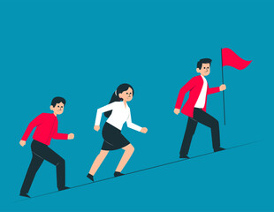 Team following their leader. Teamwork vector concept