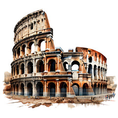 AI art captures the grandeur of the Roman Colosseum, isolated on transparent, showcasing historic architecture