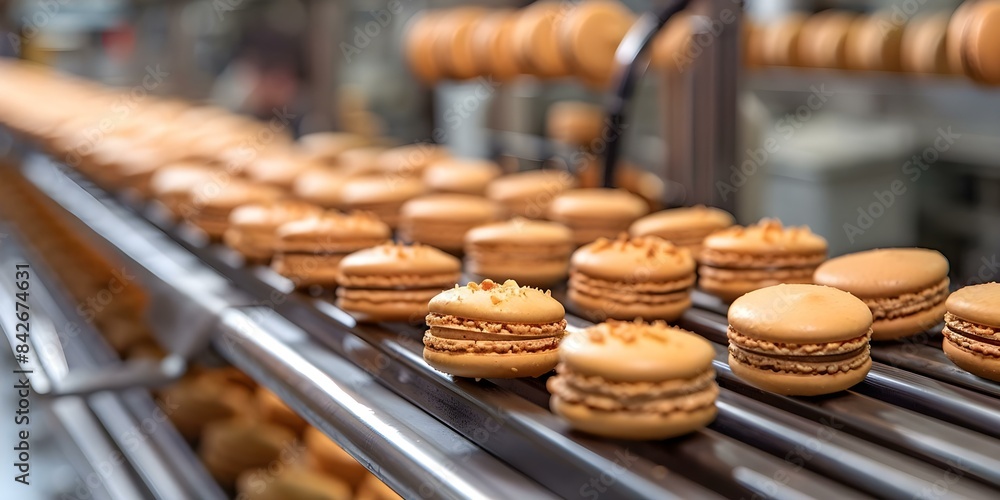 Wall mural streamlining the manufacturing process with an automated macaron production line in a bakery. concep