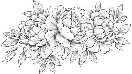 Flowers design, ink art style, white background, monochrome color palette, vector illustration, simple lines, generated with AI