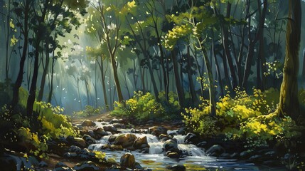 Obraz premium Serene forest with a flowing stream