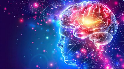 Abstract digital art of a human mind with neural connections, depicting concepts of artificial intelligence and brain power.