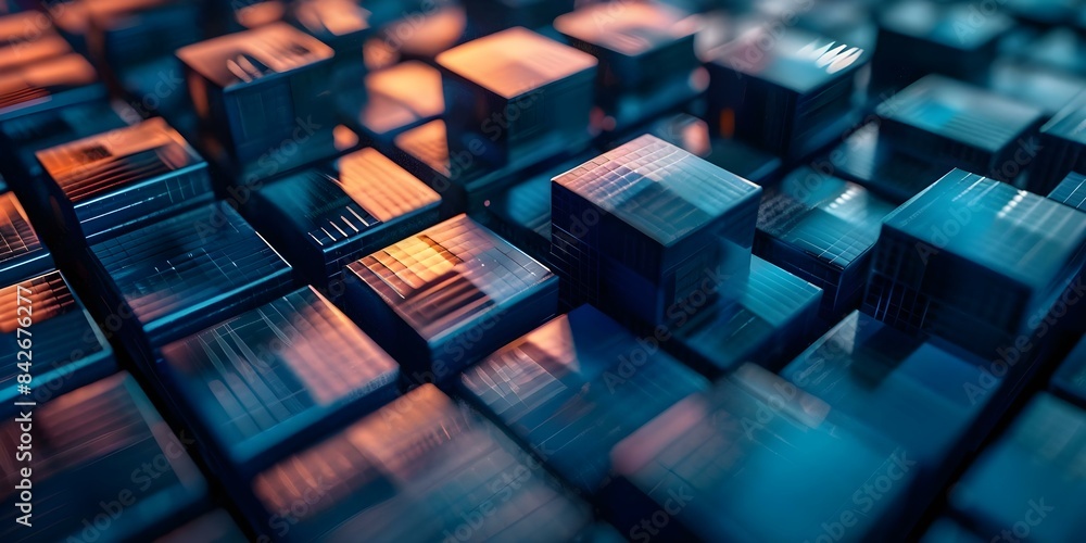 Poster abstract 3d render of digital voxel cubes in a futuristic pixelated style. concept 3d rendering, abs