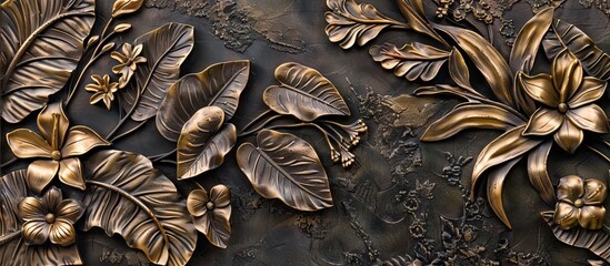 flora background engrave on a woodden board. Flower wallpaper. AI generated illustration