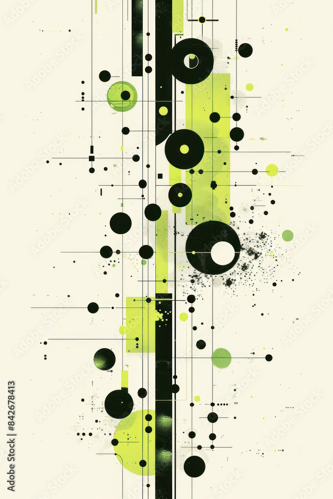 Poster the image consists of white background adorned with green and black circles and lines