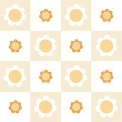 Flower seamless pattern in flat style. Retro flower pattern. Floral digital paper. Summer scrapbooking. Retro background. Hand drawn vector pattern