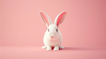 Obraz premium White rabbit on pink background, cute pet concept