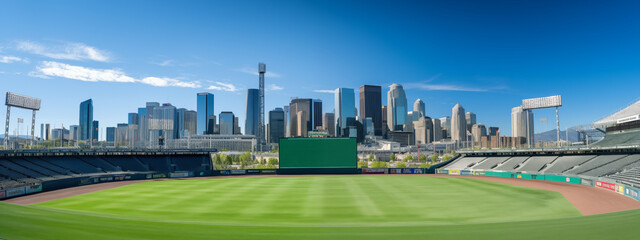 Naklejka premium Panoramic View of Modern City Skyline from Baseball Stadium