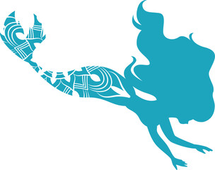 Flat isolated mermaid silhouette. Cartoon mermaid illustration vector.