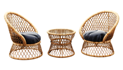 Elegant Rattan Chairs Set Ideal for Indoor and Outdoor Seating on transparent background 