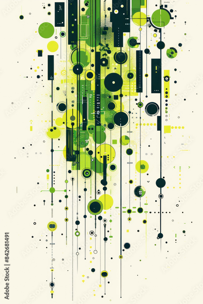 Poster the image consists of white background adorned with green and black circles and lines