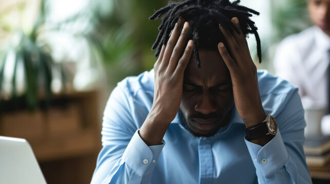 Frustrated man hiding face with hands