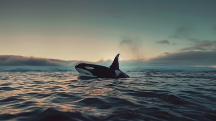 Fototapeta premium A majestic orca breaching the surface of the ocean.
