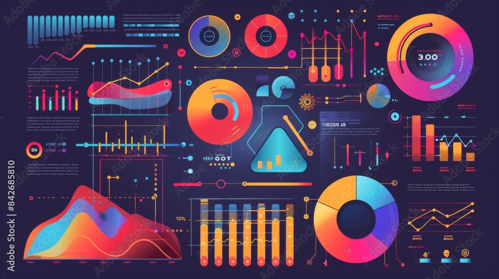 Poster A vibrant infographic with various graphs and data points, representing statistical information clearly.