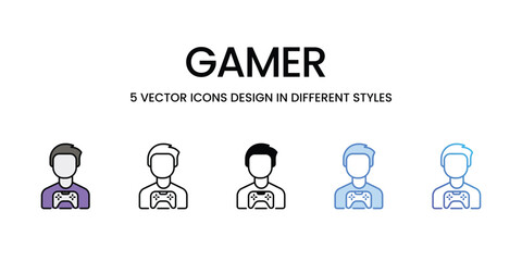 Gamer icons vector set stock illustration.