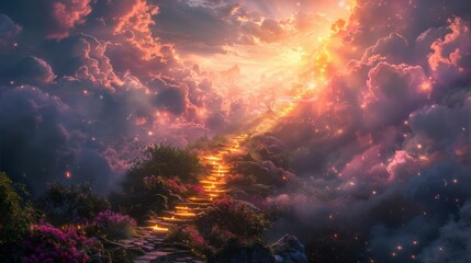 Naklejka premium Heavenly Stairs Leading to the Golden Gates of Heaven