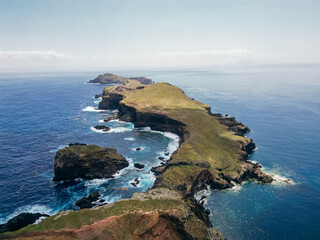  aerial shot of the Eastern tip of Madiera, an island in Atlantic, Portugal