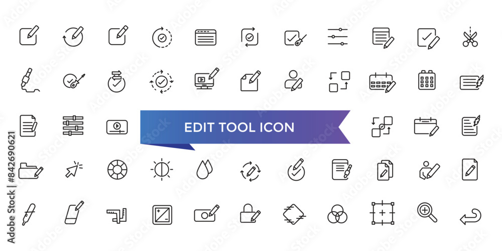 Poster edit tool icon collection. related to editor, create, adjust, note, compose, revision, cut, duplicat