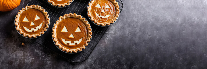 Halloween pumpkin pies adorned with images of Jack-O'-Lantern.