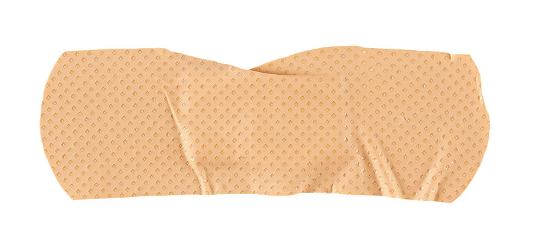 Adhesive band aid crumpled isolated on white background, top view
