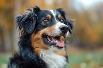 Tri-color dog with tongue out