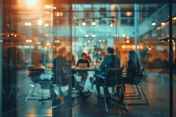 a group of people sitting around a table in a room
