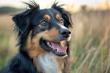 Fototapeta premium Tri-color dog alert in a field