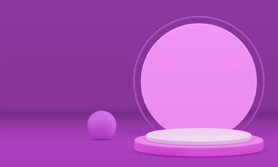 Purple 3d podium pedestal geometric display mock up for product show realistic vector