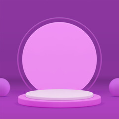 3d white cylinder podium pedestal purple display for presentation realistic vector illustration