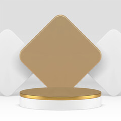 Golden 3d podium pedestal white stand mock up for product show realistic vector illustration