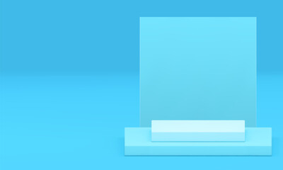 Blue 3d podium pedestal squared showcase for product show realistic vector illustration