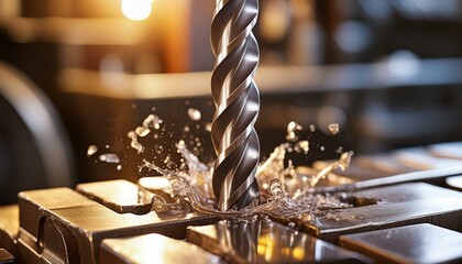 "Industrial Tools in Action: Bit Boring into Metal for Metalworking"