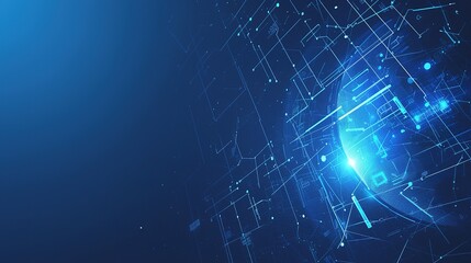 Digital Connection and Technology: Blue Gradient Background with White Dots on Dark Blue. Technical Web Banner Template for Computer Science Vector Illustrations and Artificial Intelligence Concepts