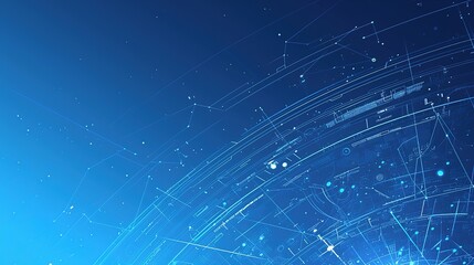 Fototapeta premium Digital Connection and Technology: Blue Gradient Background with White Dots on Dark Blue. Technical Web Banner Template for Computer Science Vector Illustrations and Artificial Intelligence Concepts