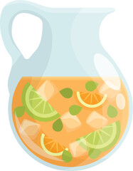 Glass pitcher is containing a refreshing summer drink with citrus fruits and mint